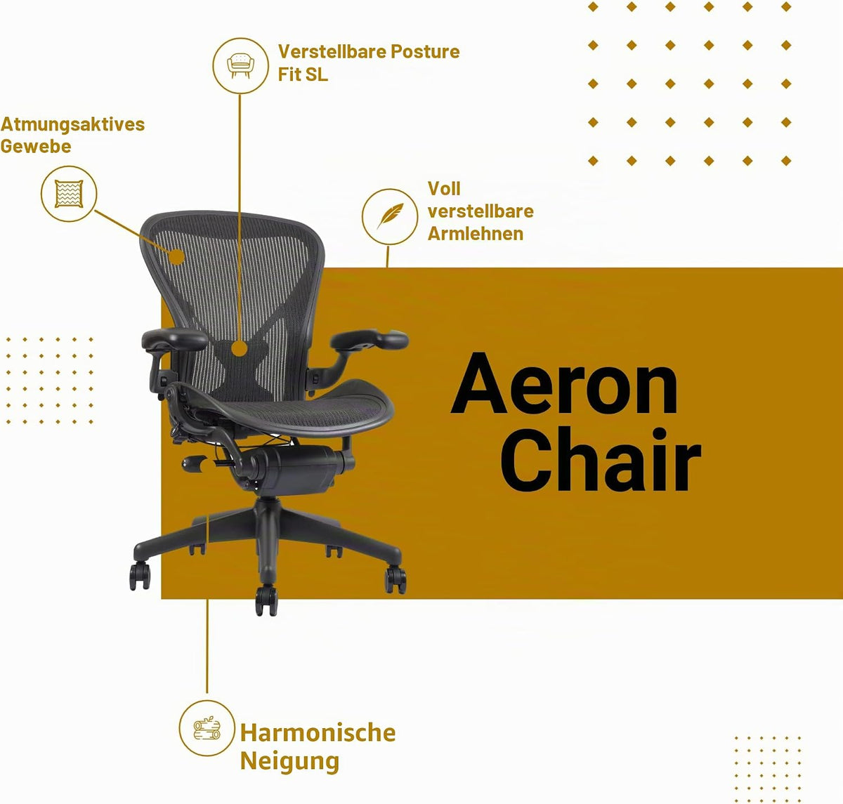 Herman Miller Aeron Classic Bürostuhl Größe B, Generalüberholt, Ergonomisch, Schwarz