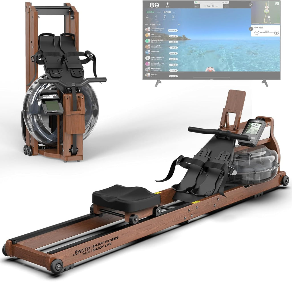 JOROTO MR380/MR390: Klappbares Eichenholz‑Rudergerät mit 28 L Tank und Bluetooth‑Monitor ✨