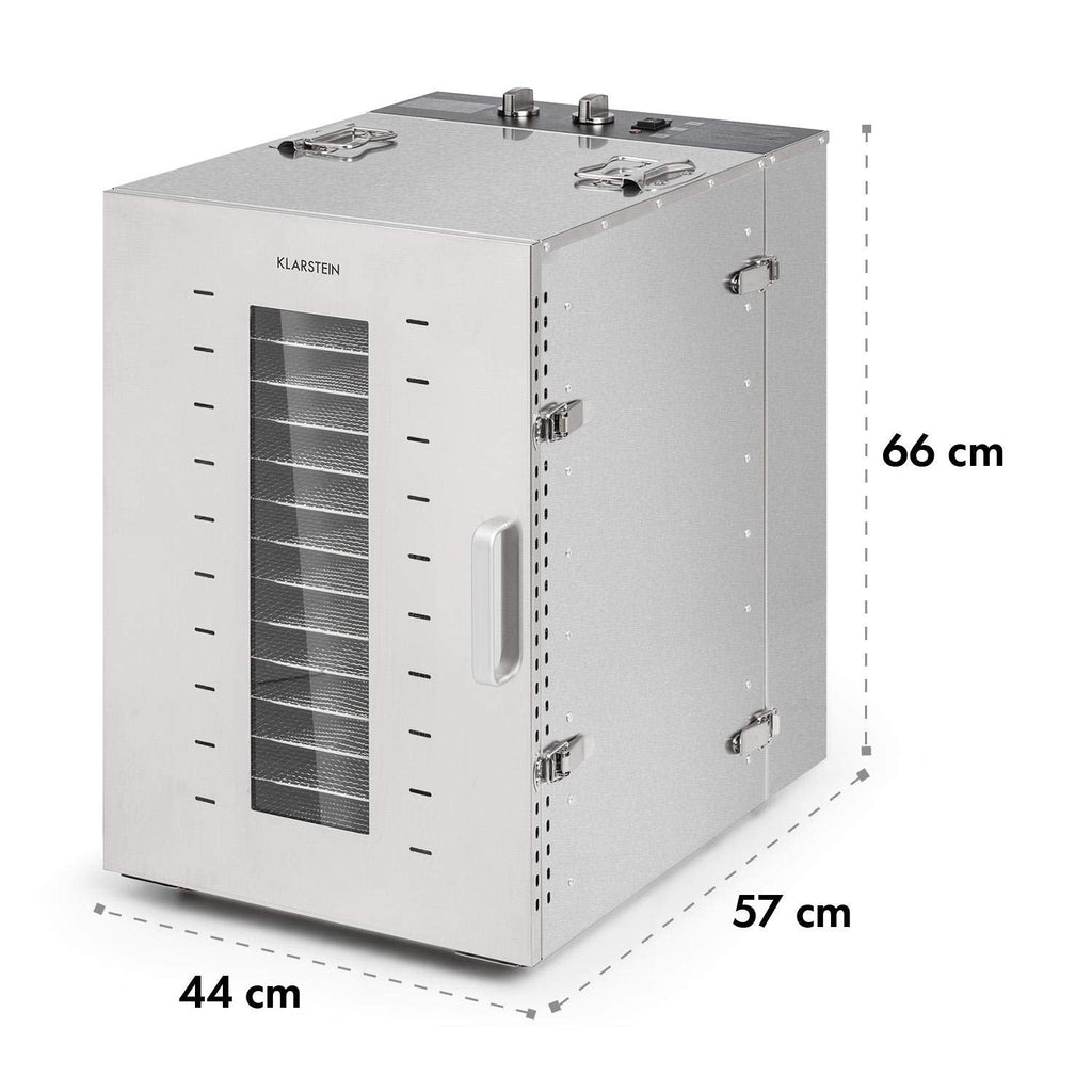 Klarstein Dörrautomat Edelstahl – 4.000-W-Dörrgerät, 48 Edelstahl-Einlegeböden, 30–90 °C, 24-Stunden-Timer, 6 Ventilatoren, 2 Trockenkammern, 50–55 dB, ideal für Obst, Gemüse, Fleisch, Kräuter, Silbero