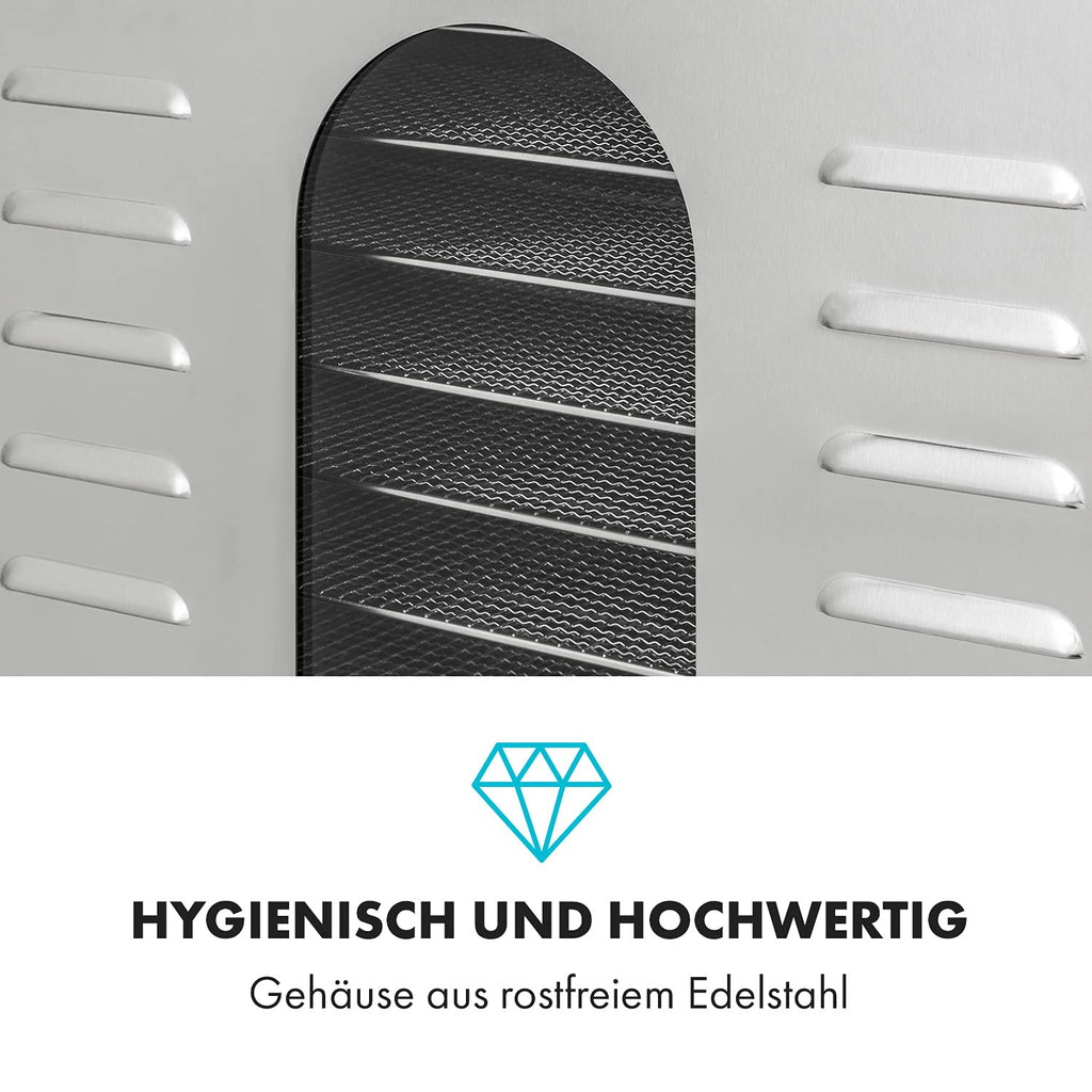Klarstein Dörrautomat Edelstahl – 4.000-W-Dörrgerät, 48 Edelstahl-Einlegeböden, 30–90 °C, 24-Stunden-Timer, 6 Ventilatoren, 2 Trockenkammern, 50–55 dB, ideal für Obst, Gemüse, Fleisch, Kräuter, Silbero