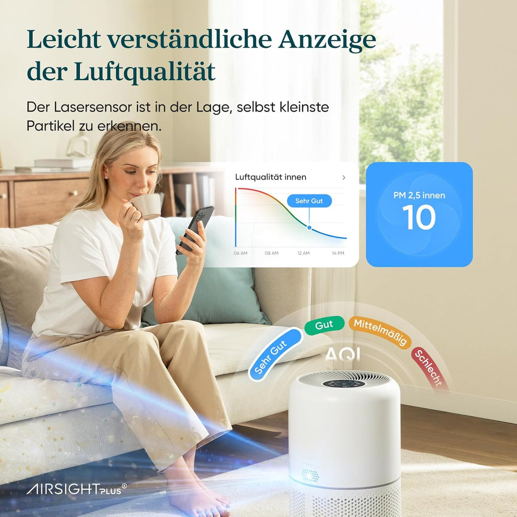 Levoit Core 300S Smart Luftreiniger – HEPA 99,97%, Lasersensor, 20m² in 12min, 22dB, VeSync App, Weiß