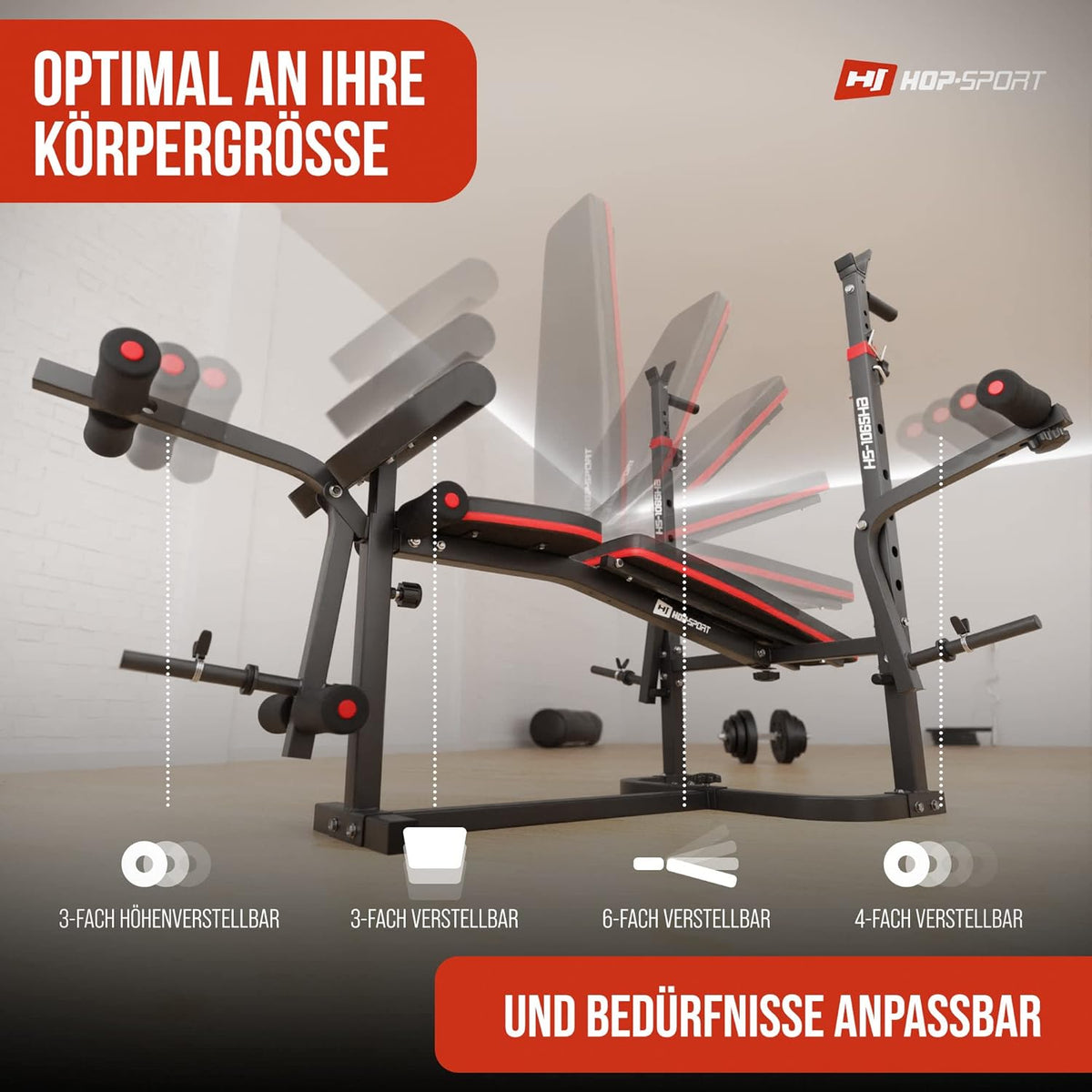 Hop-Sport Hantelbank: Multifunktional mit Latzug, verstellbarer Schrägbank & Hantelset ✨