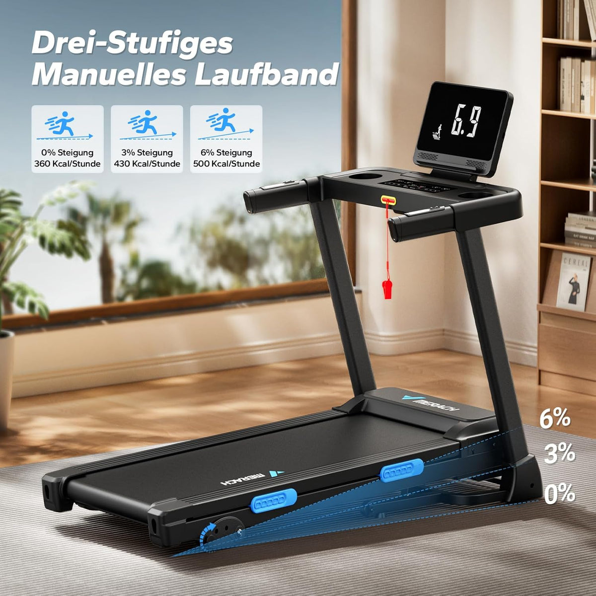 MERACH Klappbares Laufband: 2,5 PS, Steigung, 0,8–12 km/h für Zuhausey