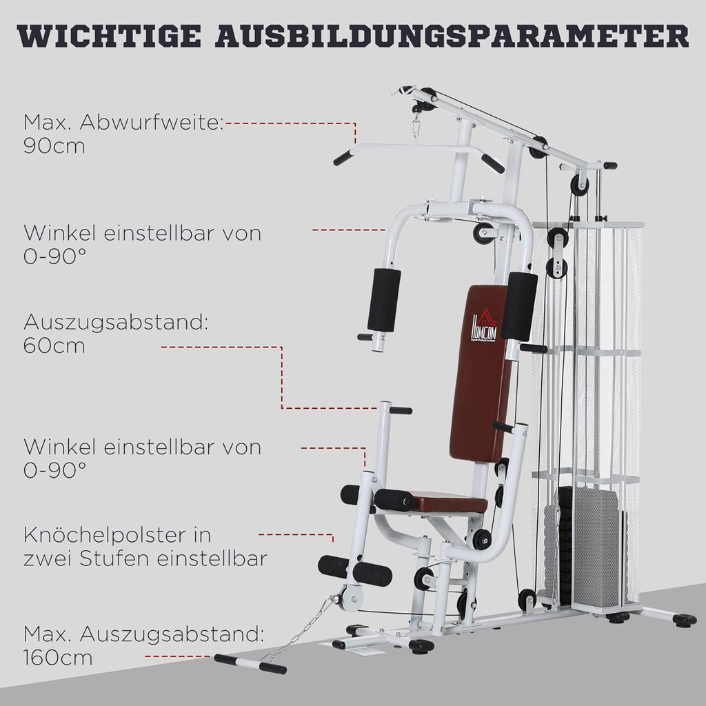 HOMCOM Multistation: Kraftstation mit Latzug, Butterfly & 45 kg Gewichten ✨