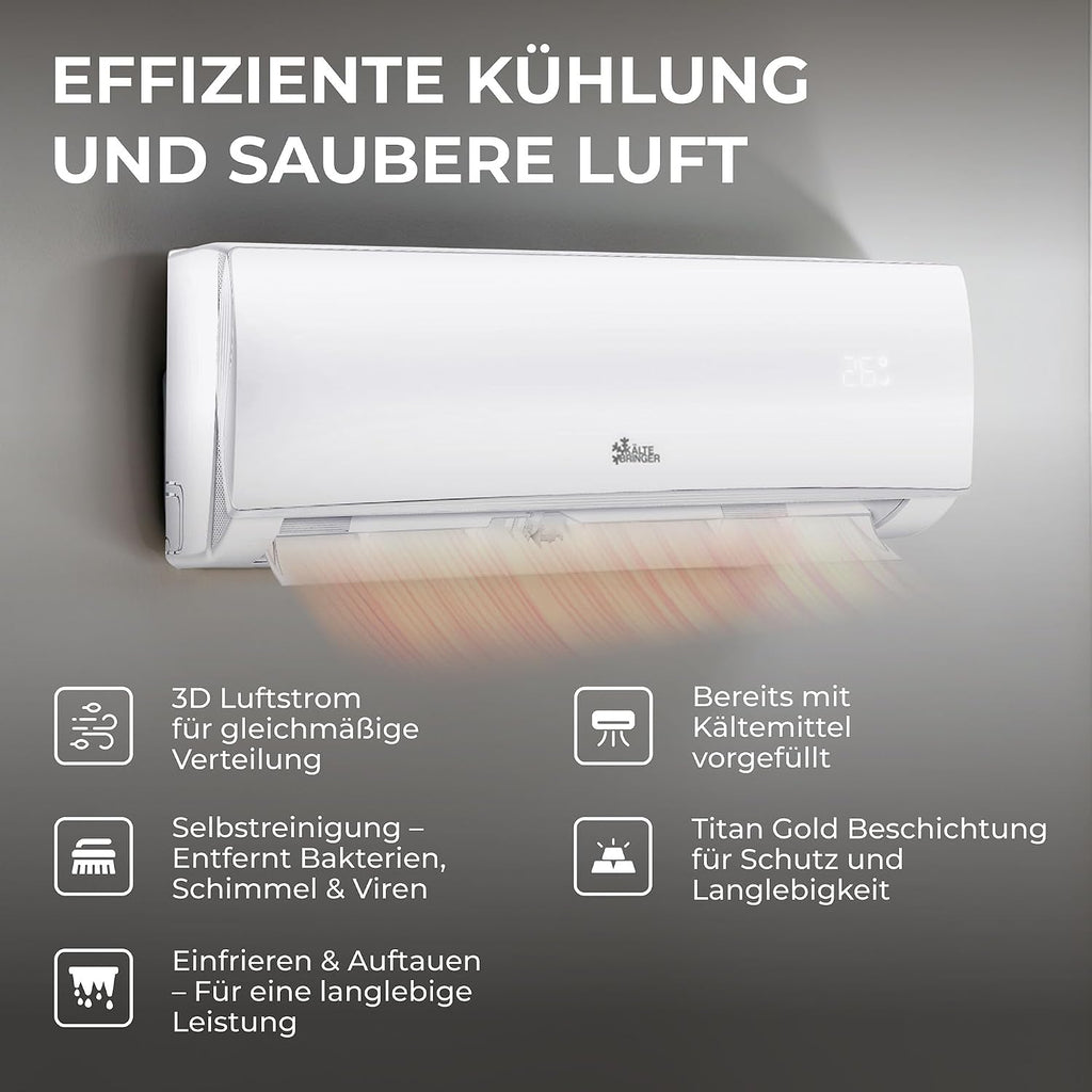 Kältebringer KB34 Split-Klimaanlage 12.000 BTU – Full-Inverter, EEK A++/A+, R32, WiFi, Alexa, TitanGold, Weiß