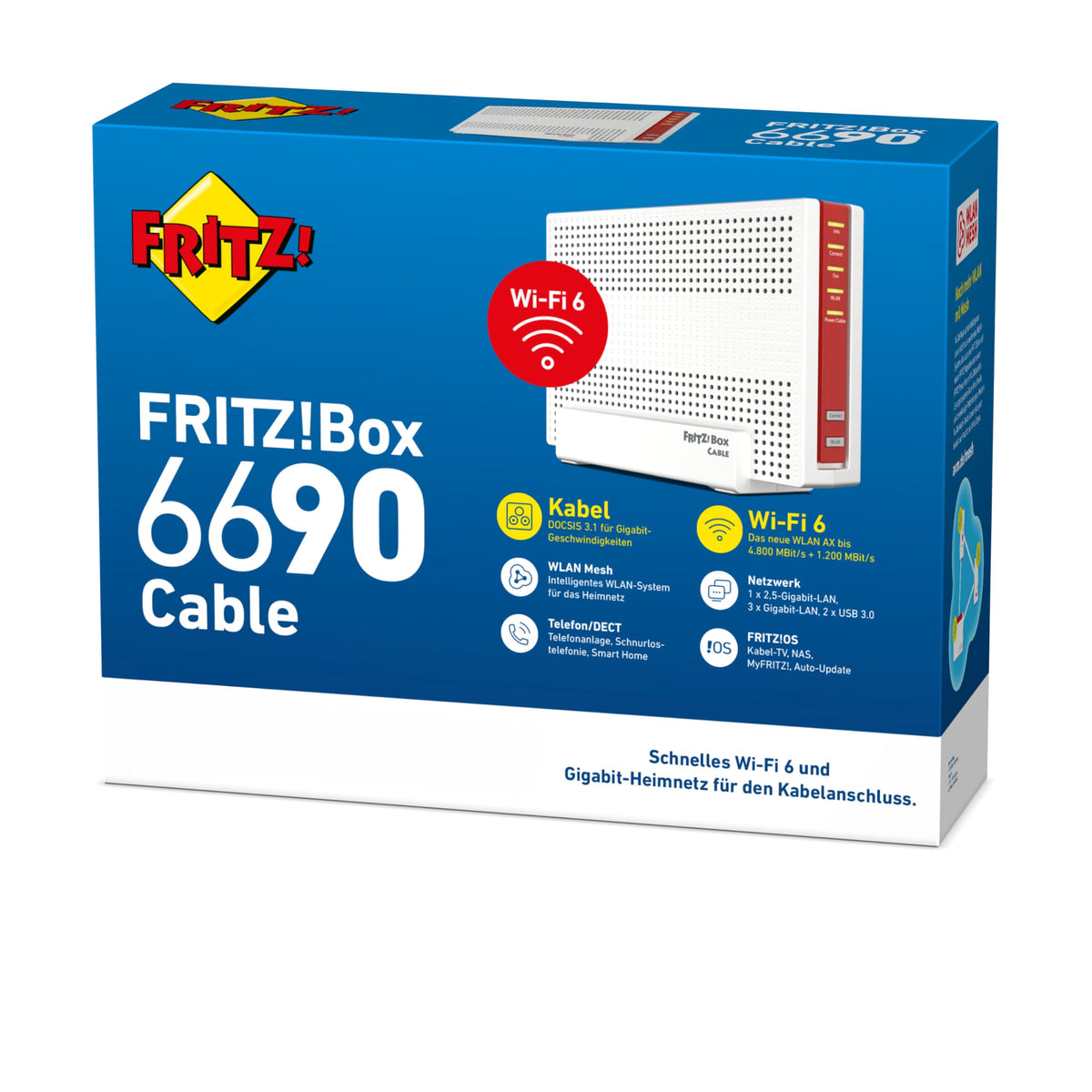 FRITZ!Box 6690 Cable – Wi-Fi 6 Kabelrouter mit DOCSIS 3.1, DECT & USB 3.0o