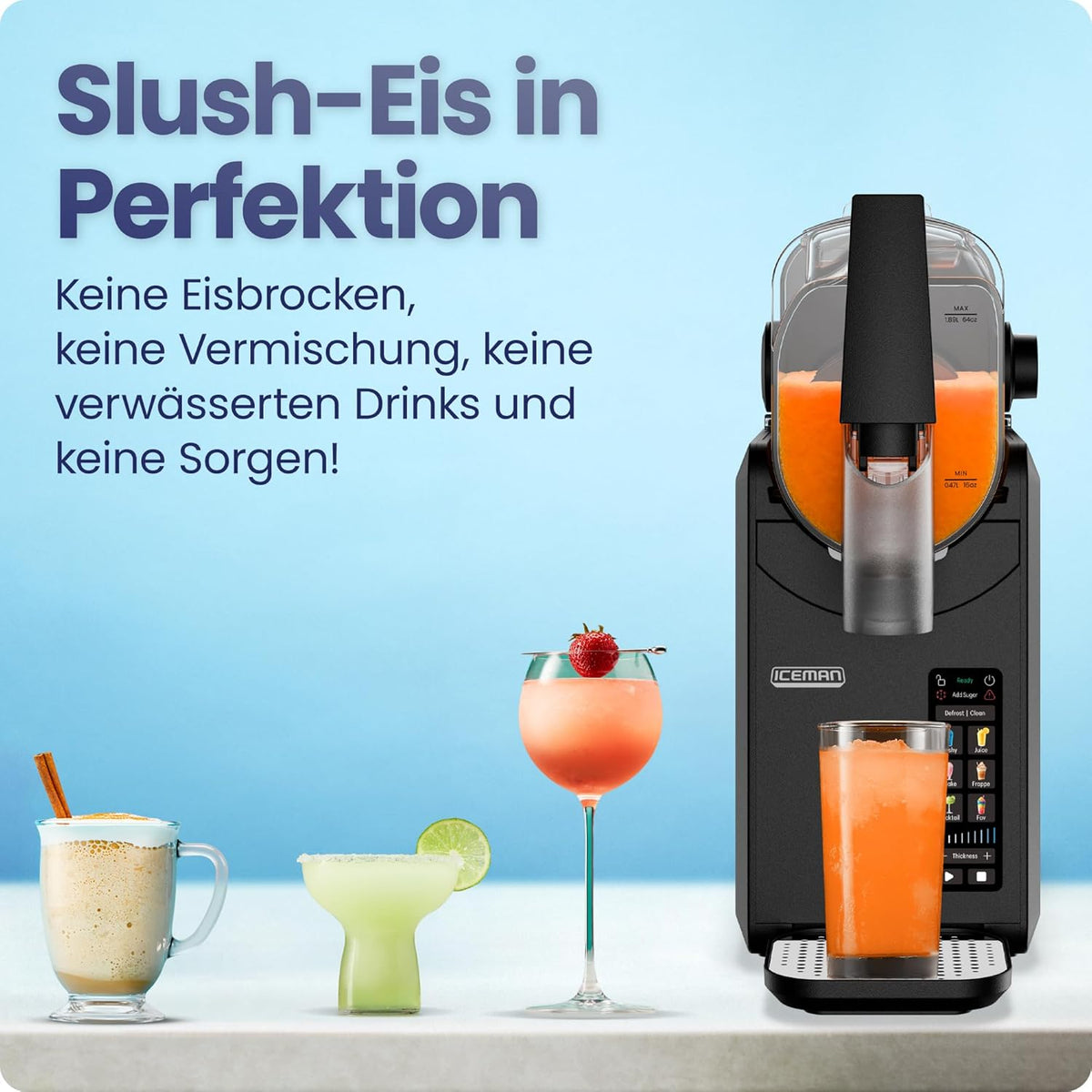 ICEMAN RJ62 Slush-Maschine 5 Programme – Automatisch, Touchpad, Defrost-Funktion, Schwarz