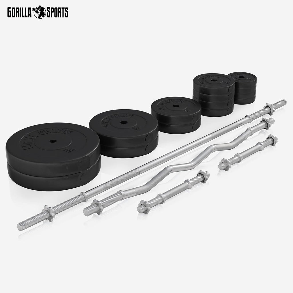 Gorilla Sports Hantelbank mit Gewichten, 170 cm Stange und Hantelset ✨