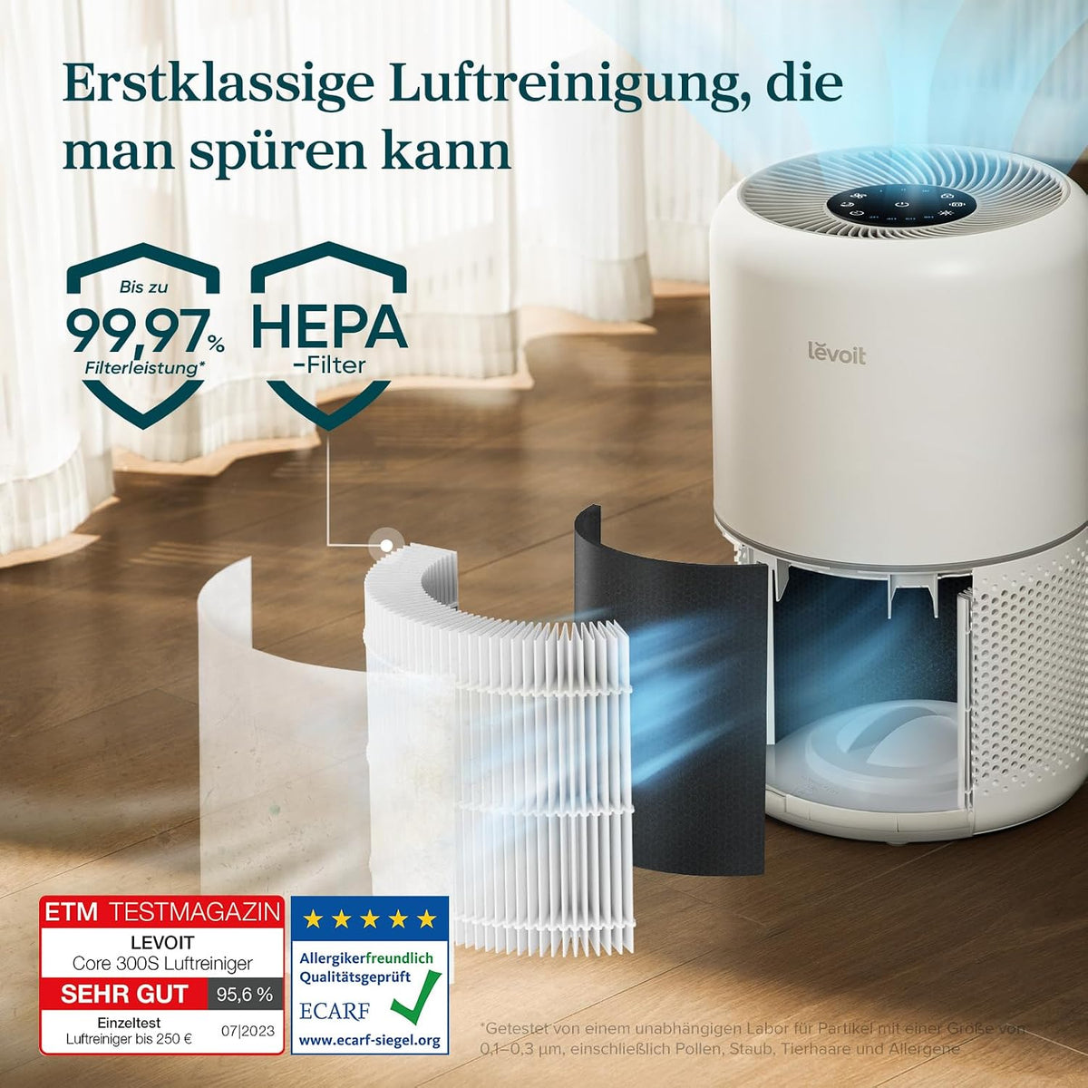 Levoit Core 300S Smart Luftreiniger – HEPA 99,97%, Lasersensor, 20m² in 12min, 22dB, VeSync App, Weiß