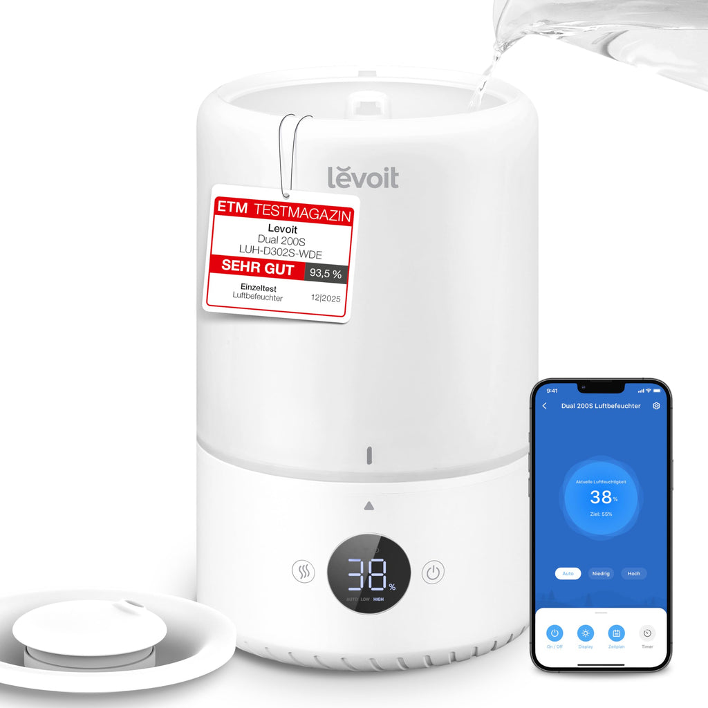 Levoit OasisMist LUH-O451S Luftbefeuchter 4,5L – Warm & Kalt, VortexMist, 550ml/h, 26dB, WiFi, Mondweiß