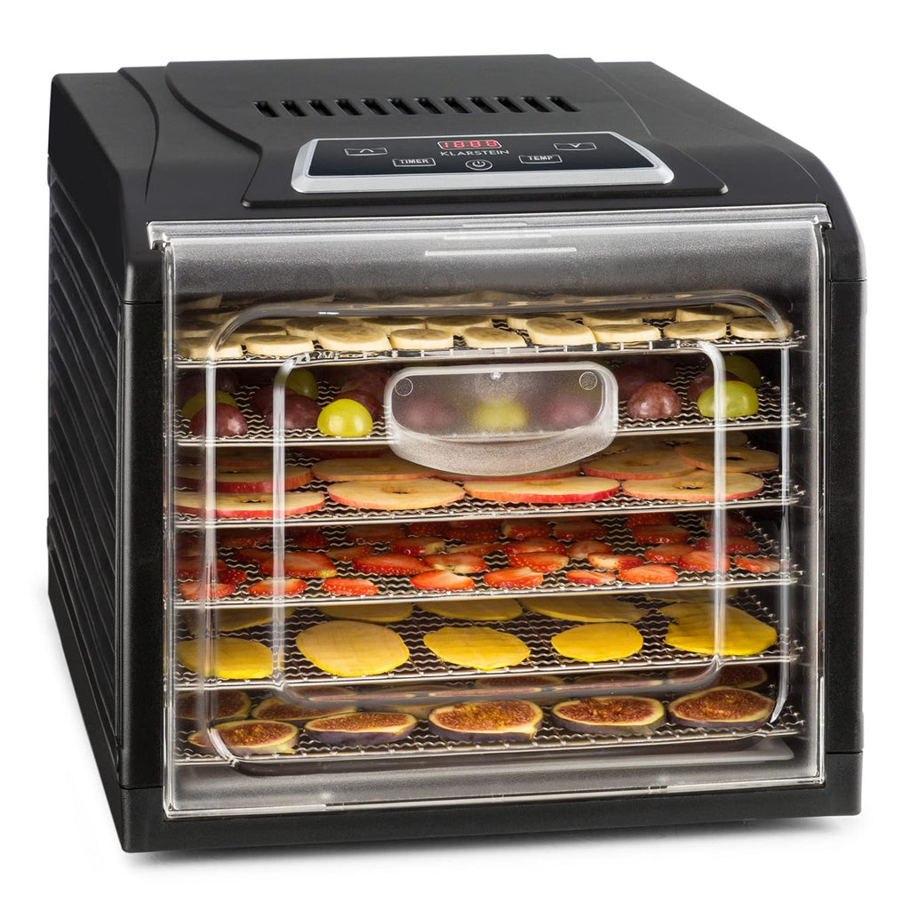Klarstein Dörrautomat, Dörrgerät, Food Dehydrator, Dörrautomat aus Metall, Dehydrator Food Dryer, 9 Ablagen, 700 Watt, Touch-Display, Timer, Edelstahlheizelement, HotAir Circulation System, Schwarzo
