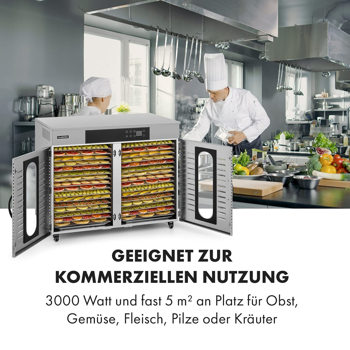 Klarstein Dörrautomat Edelstahl – 4.000-W-Dörrgerät, 48 Edelstahl-Einlegeböden, 30–90 °C, 24-Stunden-Timer, 6 Ventilatoren, 2 Trockenkammern, 50–55 dB, ideal für Obst, Gemüse, Fleisch, Kräuter, Silbero