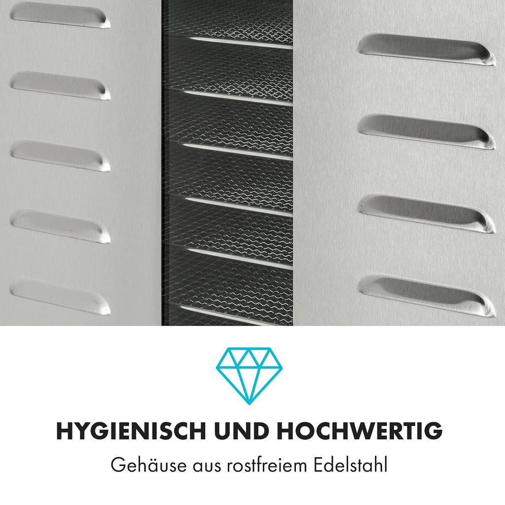 Klarstein Dörrautomat Edelstahl – 4.000-W-Dörrgerät, 48 Edelstahl-Einlegeböden, 30–90 °C, 24-Stunden-Timer, 6 Ventilatoren, 2 Trockenkammern, 50–55 dB, ideal für Obst, Gemüse, Fleisch, Kräuter, Silbero