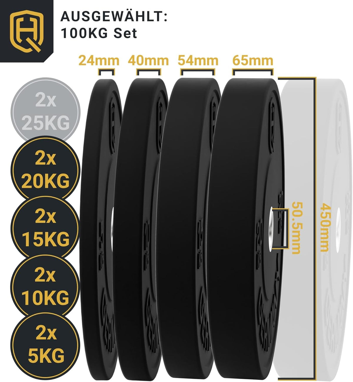HQ Germany 50mm Vollgummi Bumper Plates - Gewichtsscheiben Set für Training ✨