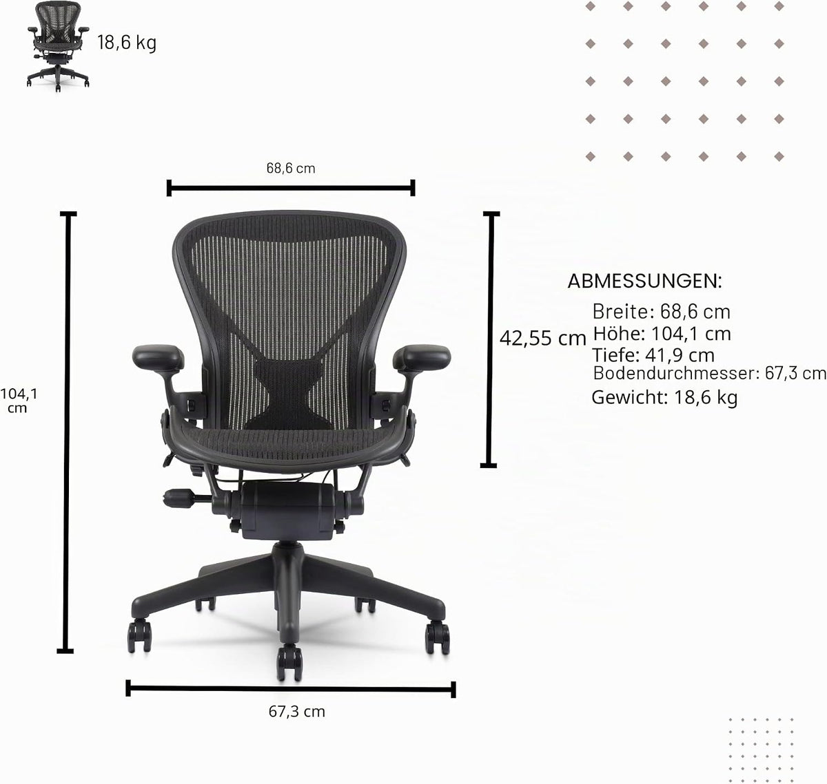 Herman Miller Aeron Classic Bürostuhl Größe B, Generalüberholt, Ergonomisch, Schwarz