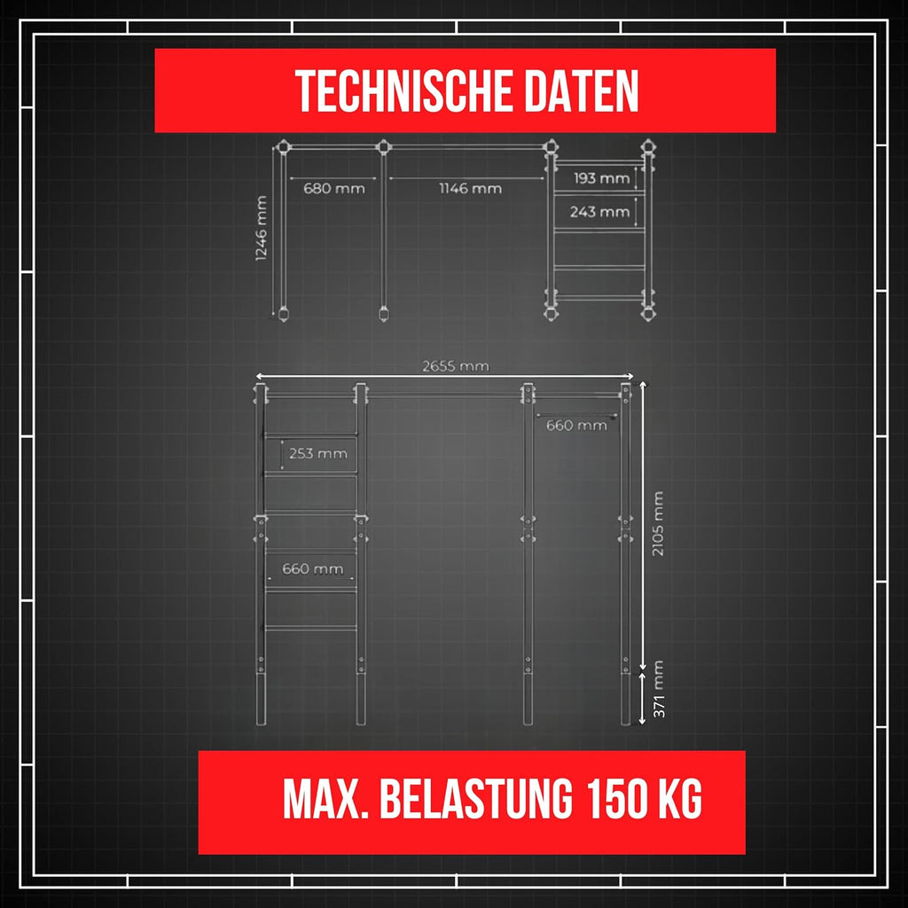 K-Sport Calisthenics Turnstange: Wetterfeste Garten-Kraftstation mit Hangelleiter ✨