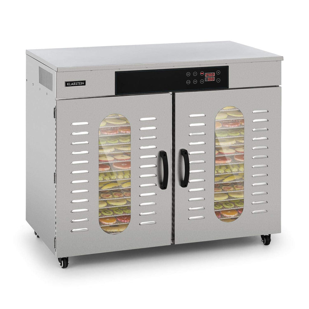 Klarstein Dörrautomat Edelstahl – 4.000-W-Dörrgerät, 48 Edelstahl-Einlegeböden, 30–90 °C, 24-Stunden-Timer, 6 Ventilatoren, 2 Trockenkammern, 50–55 dB, ideal für Obst, Gemüse, Fleisch, Kräuter, Silbero