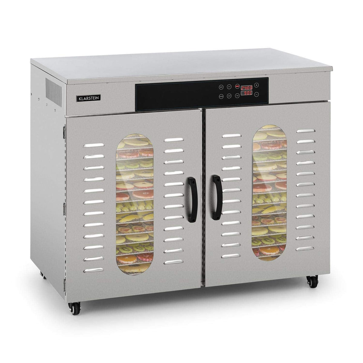 Klarstein Dörrautomat Edelstahl – 4.000-W-Dörrgerät, 48 Edelstahl-Einlegeböden, 30–90 °C, 24-Stunden-Timer, 6 Ventilatoren, 2 Trockenkammern, 50–55 dB, ideal für Obst, Gemüse, Fleisch, Kräuter, Silbero