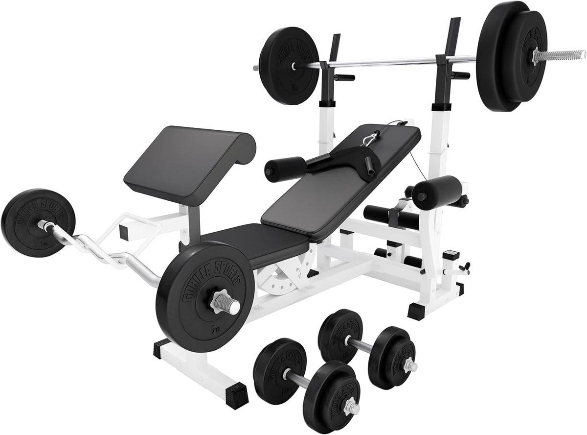 Gorilla Sports Hantelbank mit Gewichten, 170 cm Stange und Hantelset ✨