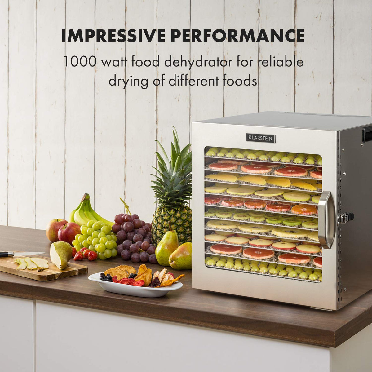 Klarstein Dörrgerät, Dörrautomat für Gemüse, Obst, Pilze & Fleisch, 1500W Edelstahl-Dörrautomat, Trockenautomat mit 16 Metallgitter, Dörrgerät mit 24H Timer & Touch-Display, Food Dehydratoro