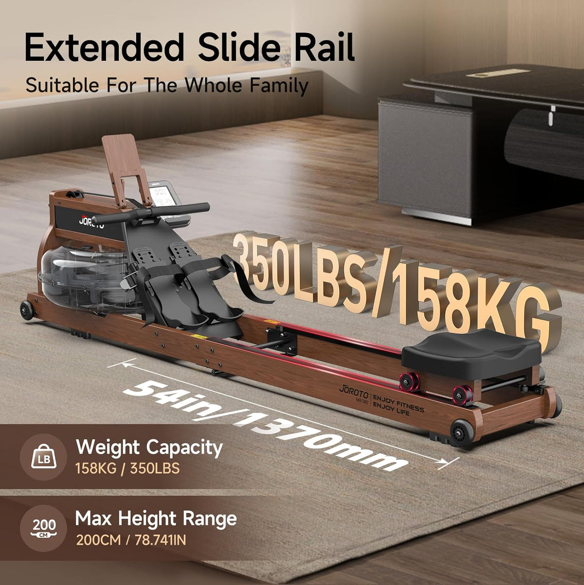JOROTO MR380/MR390: Klappbares Eichenholz‑Rudergerät mit 28 L Tank und Bluetooth‑Monitor ✨