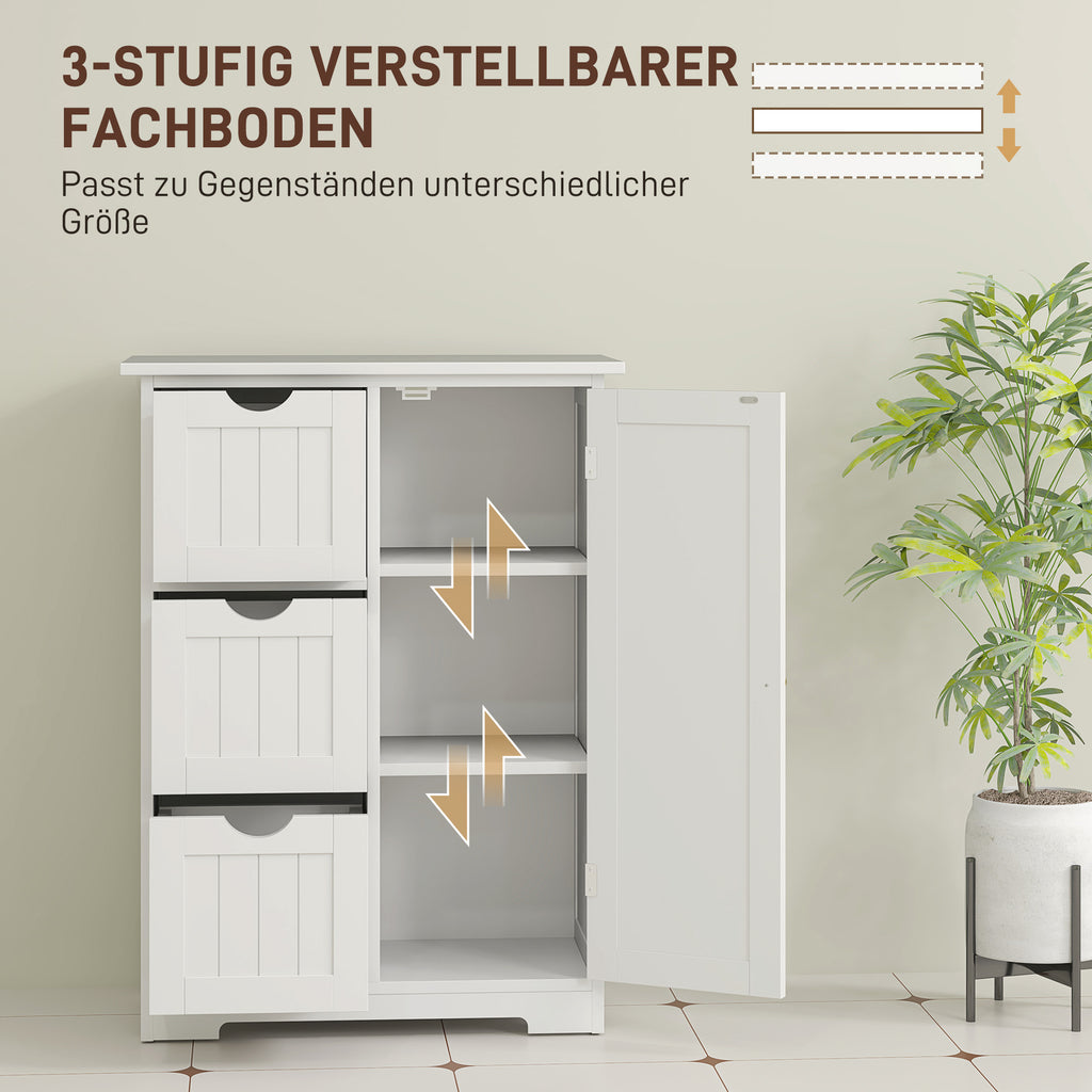 HOMCOM Badezimmerschrank, Badkommode, 3 Schubladen, Regal, MDF, Weiß