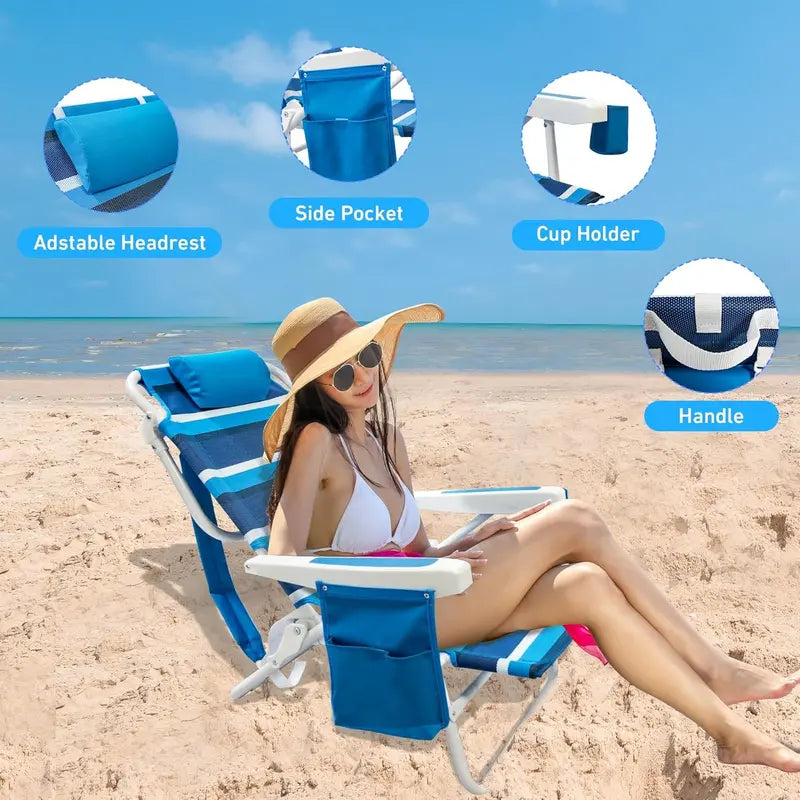 2-Pack Textilene Beach Chairs – 5-Position Folding Recliners with Cooler Bag & Carry Straps
