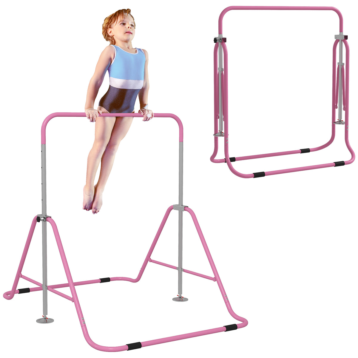 HOMCOM Kinderturnstange für Kinder, klappbar, Höhe verstellbar von 88 bis 128 cm, Rose