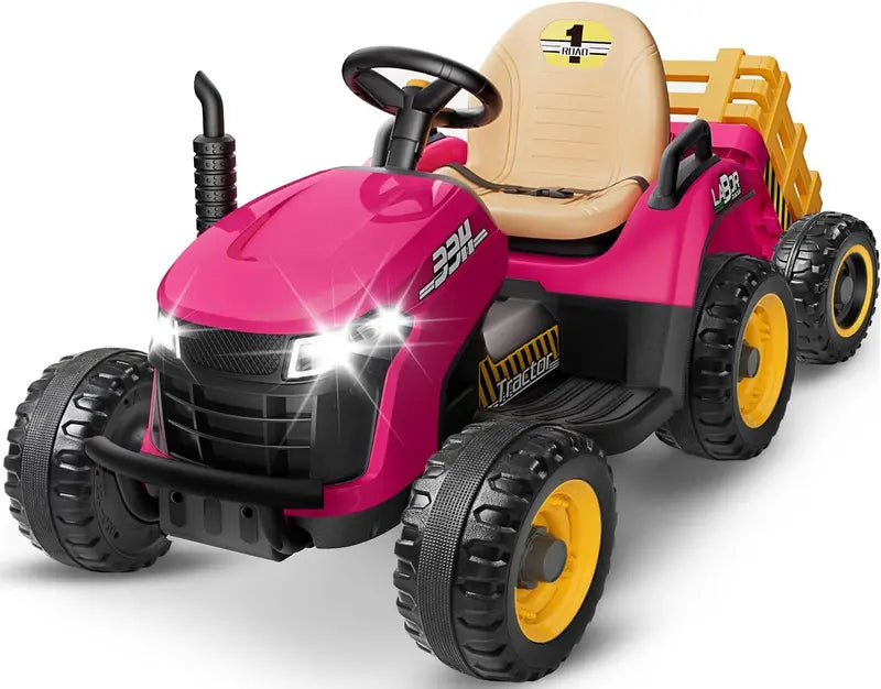 24V Ride-On Tractor for Kids – Tilting Detachable Trailer, Dual 65W Motors, Bluetooth, Remote Control & Music Features