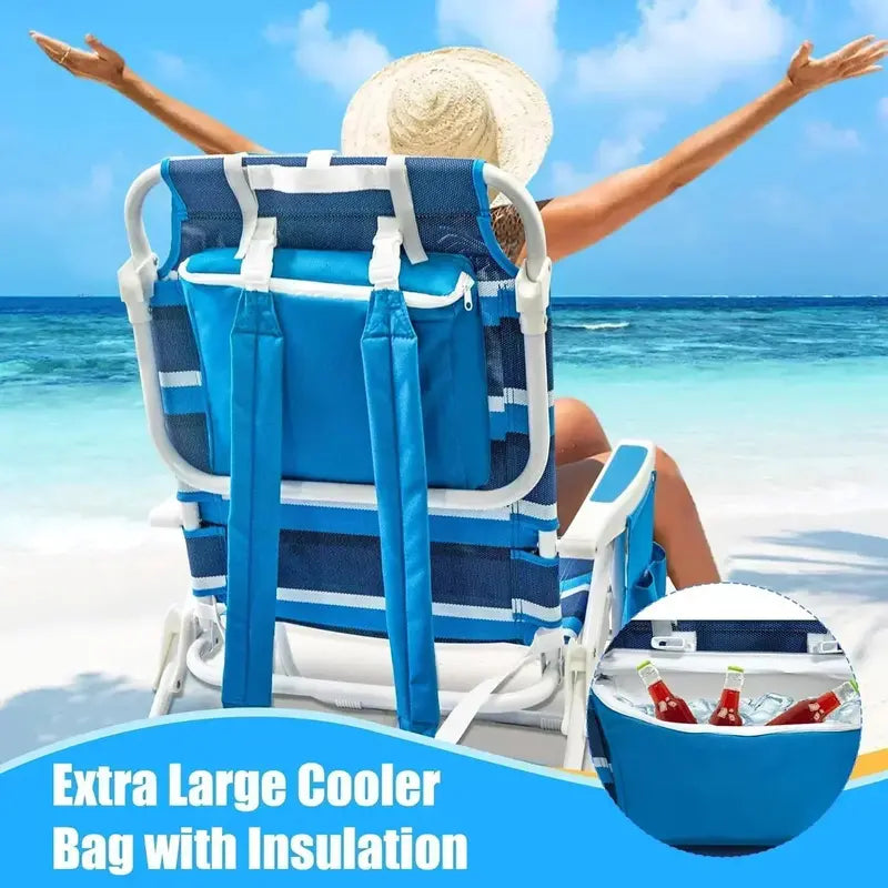 2-Pack Textilene Beach Chairs – 5-Position Folding Recliners with Cooler Bag & Carry Straps
