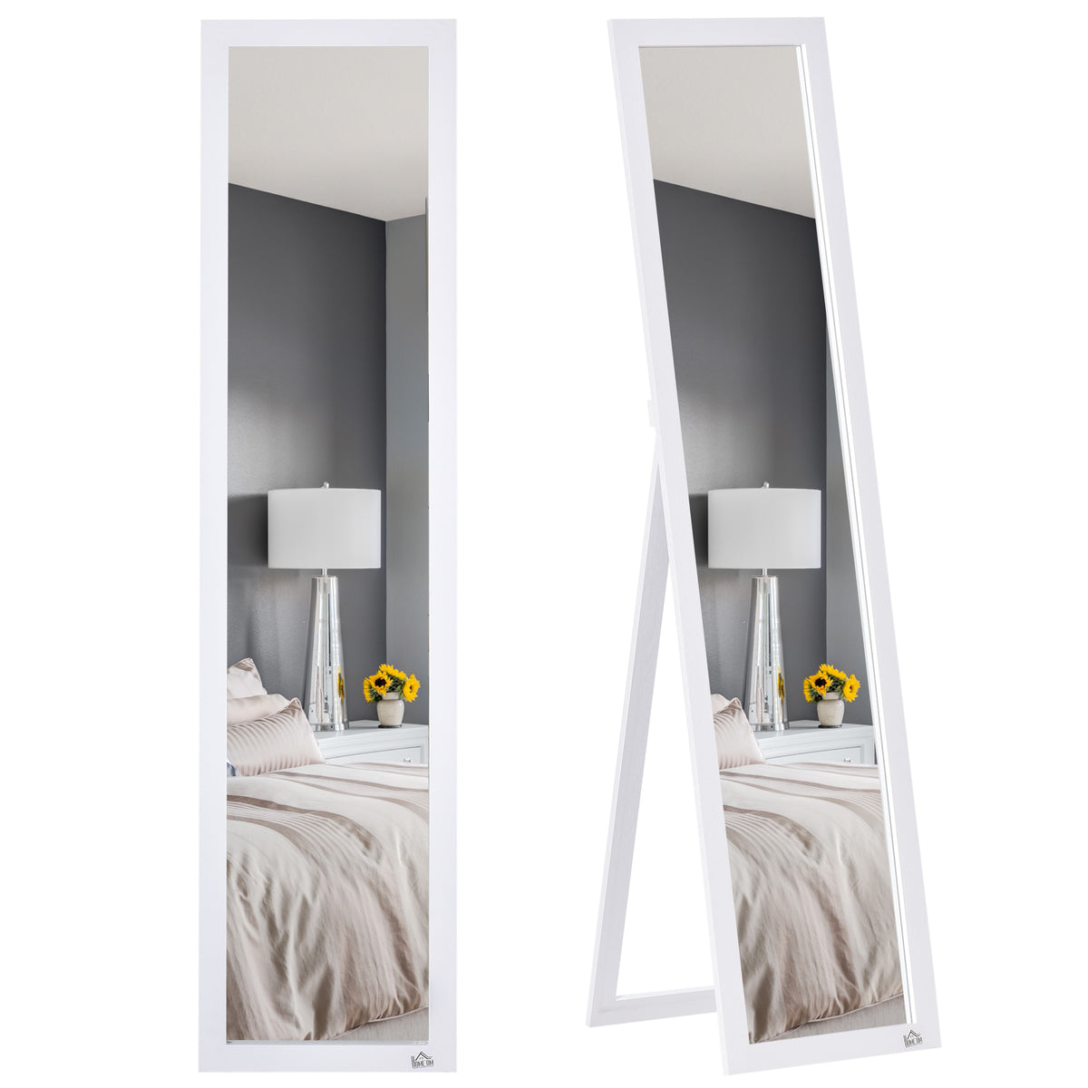 HOMCOM Ganzkörperspiegel, freistehend, Wandmontage, MDF-Rahmen, 37 x 37 x 154 cm, Weiß