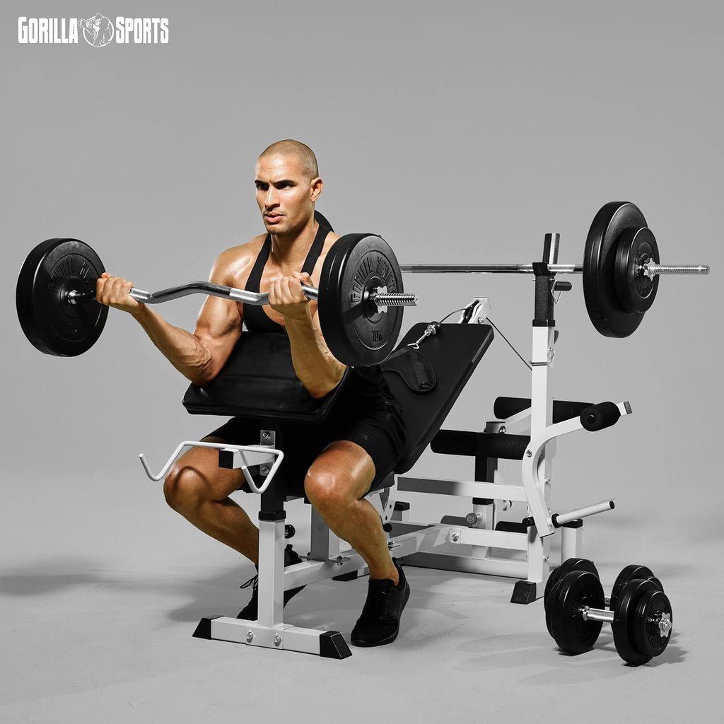 Gorilla Sports Hantelbank mit Gewichten, 170 cm Stange und Hantelset ✨
