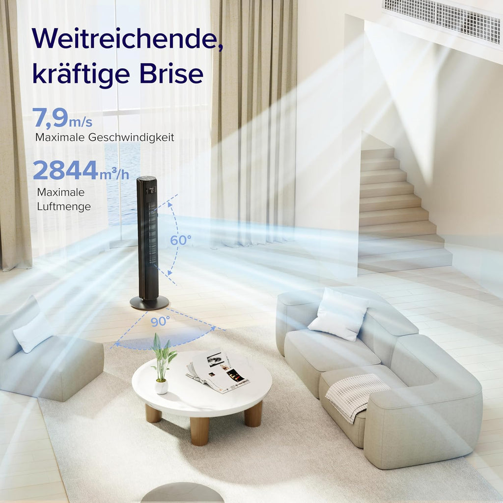Levoit LTF-F422S-KEU Classic Pro Smart Turmventilator – 12 Stufen, 25dB, 2844m³/h, Alexa, App, Schwarz