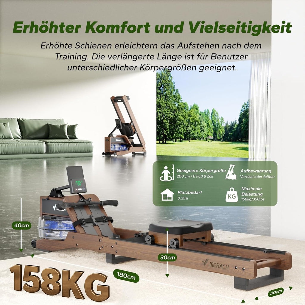 MERACH Wasser-Rudergerät aus Holz: Klappbar & interaktiv für Zuhauser