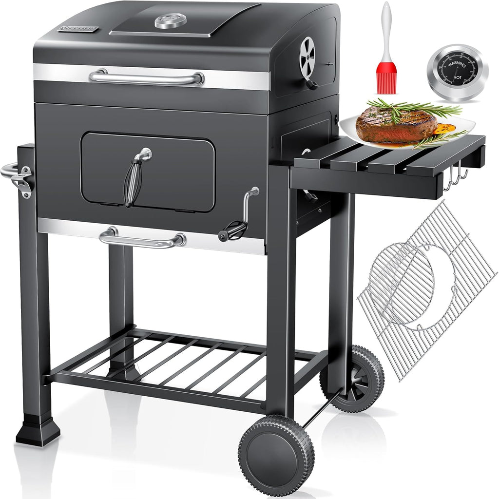 KESSER Holzkohlegrill XL Grillwagen, 2338 cm², Thermometer, Warmhalterost, Grau