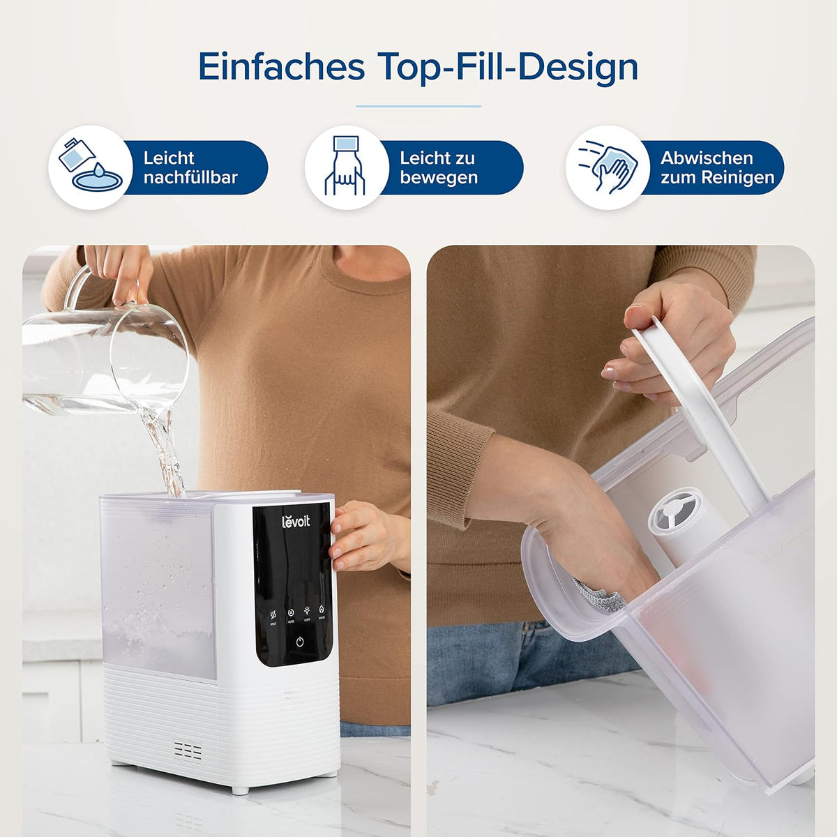 Levoit OasisMist LUH-O451S Luftbefeuchter 4,5L – Warm & Kalt, VortexMist, 550ml/h, 26dB, WiFi, Mondweiß