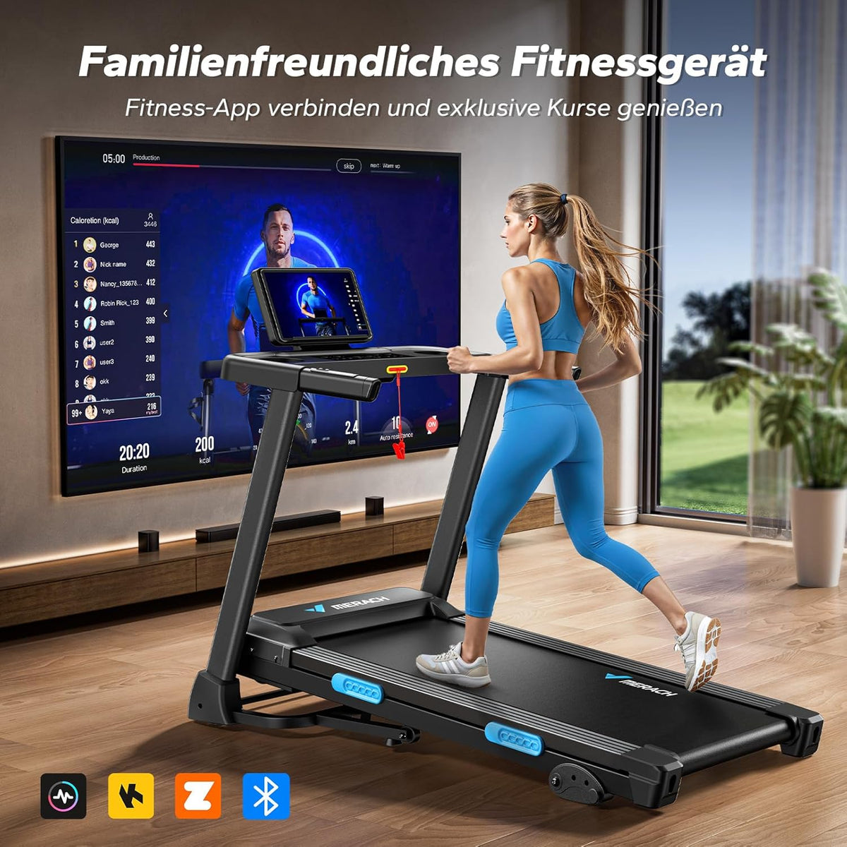 MERACH Klappbares Laufband: 2,5 PS, Steigung, 0,8–12 km/h für Zuhausey