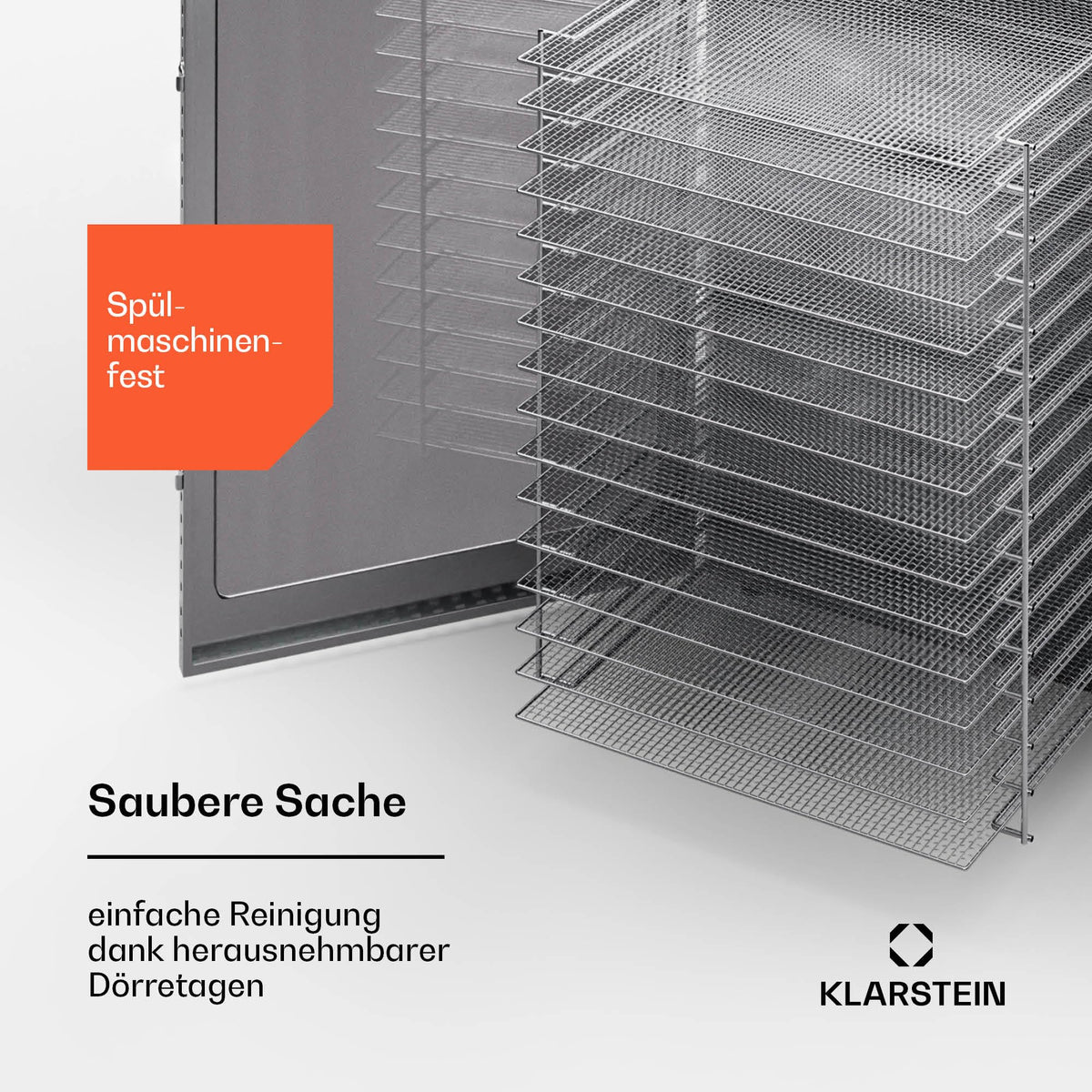 Klarstein Dörrgerät, Dörrautomat für Gemüse, Obst, Pilze & Fleisch, 1500W Edelstahl-Dörrautomat, Trockenautomat mit 16 Metallgitter, Dörrgerät mit 24H Timer & Touch-Display, Food Dehydratoro