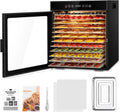 Kwasyo Dörrautomat Edelstahl, Dörrgerät 12 Etagen Ganz in Schwarz, 30-90℃ Temperaturregelung, 24 Stunden Timer, Rezeptheft für Fleisch Obst Gemüse Kräuter, 1000W, LT-09o