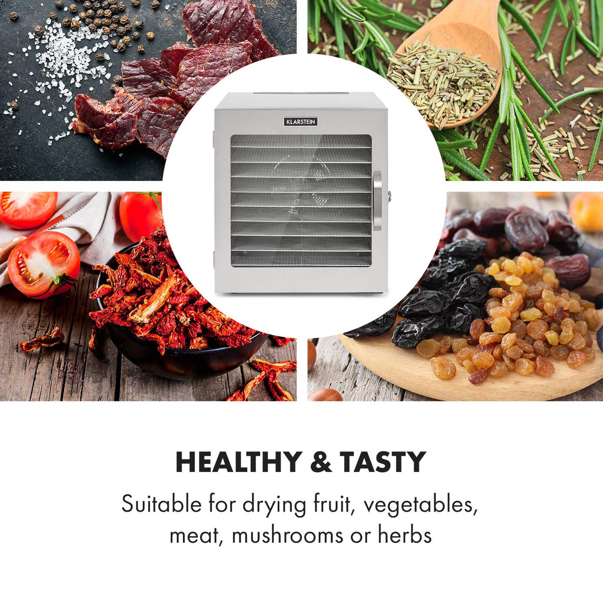 Klarstein Dörrgerät, Dörrautomat für Gemüse, Obst, Pilze & Fleisch, 1500W Edelstahl-Dörrautomat, Trockenautomat mit 16 Metallgitter, Dörrgerät mit 24H Timer & Touch-Display, Food Dehydratoro