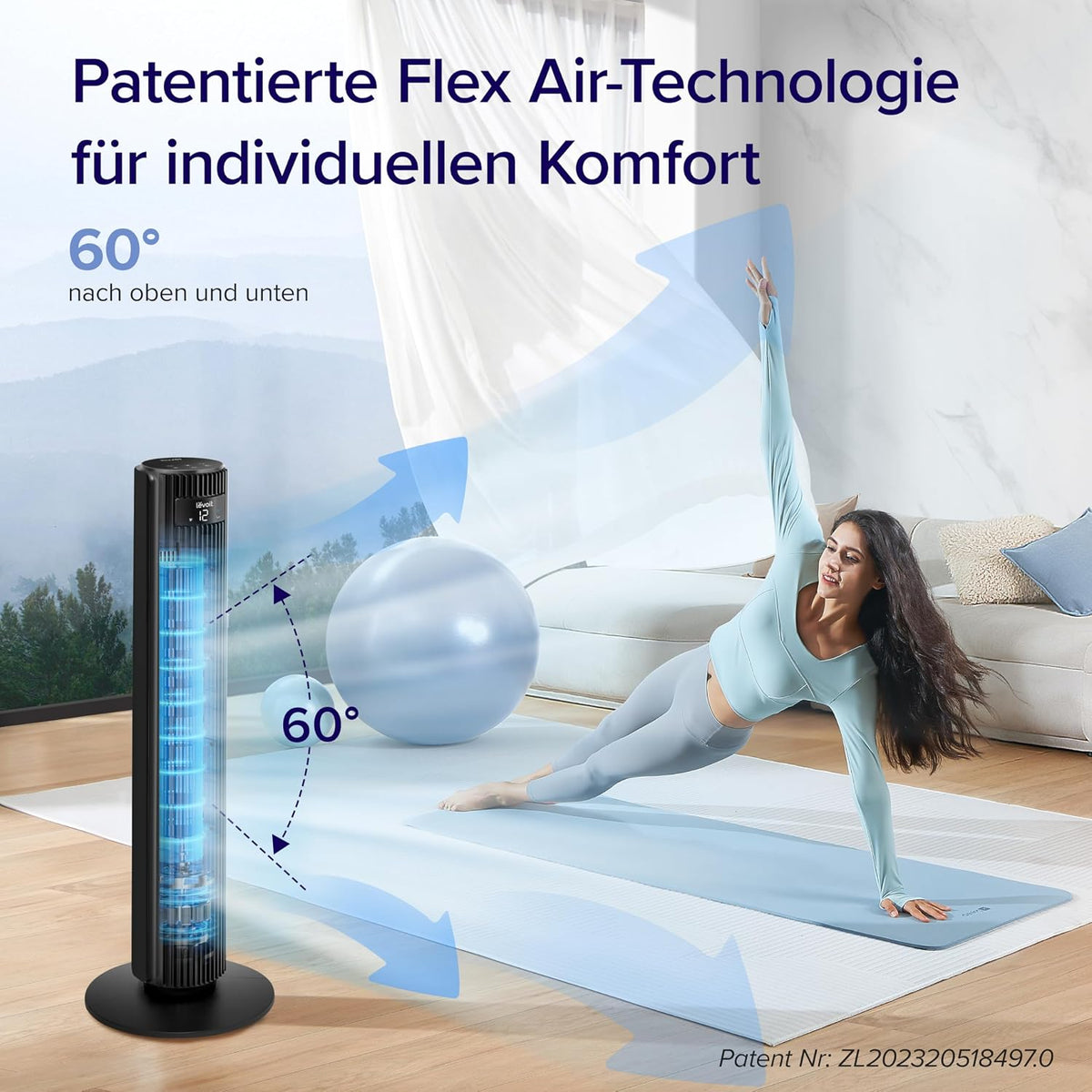 Levoit LTF-F422S-KEU Classic Pro Smart Turmventilator – 12 Stufen, 25dB, 2844m³/h, Alexa, App, Schwarz