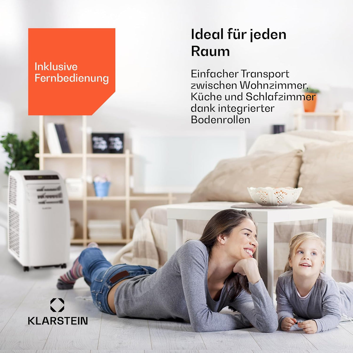 Klarstein Metrobreeze Rom Mobiles Klimagerät 10.000 BTU – 4-in-1, R290, EEK A+, SEER 12, 3kW, Fernbedienung, Weiß