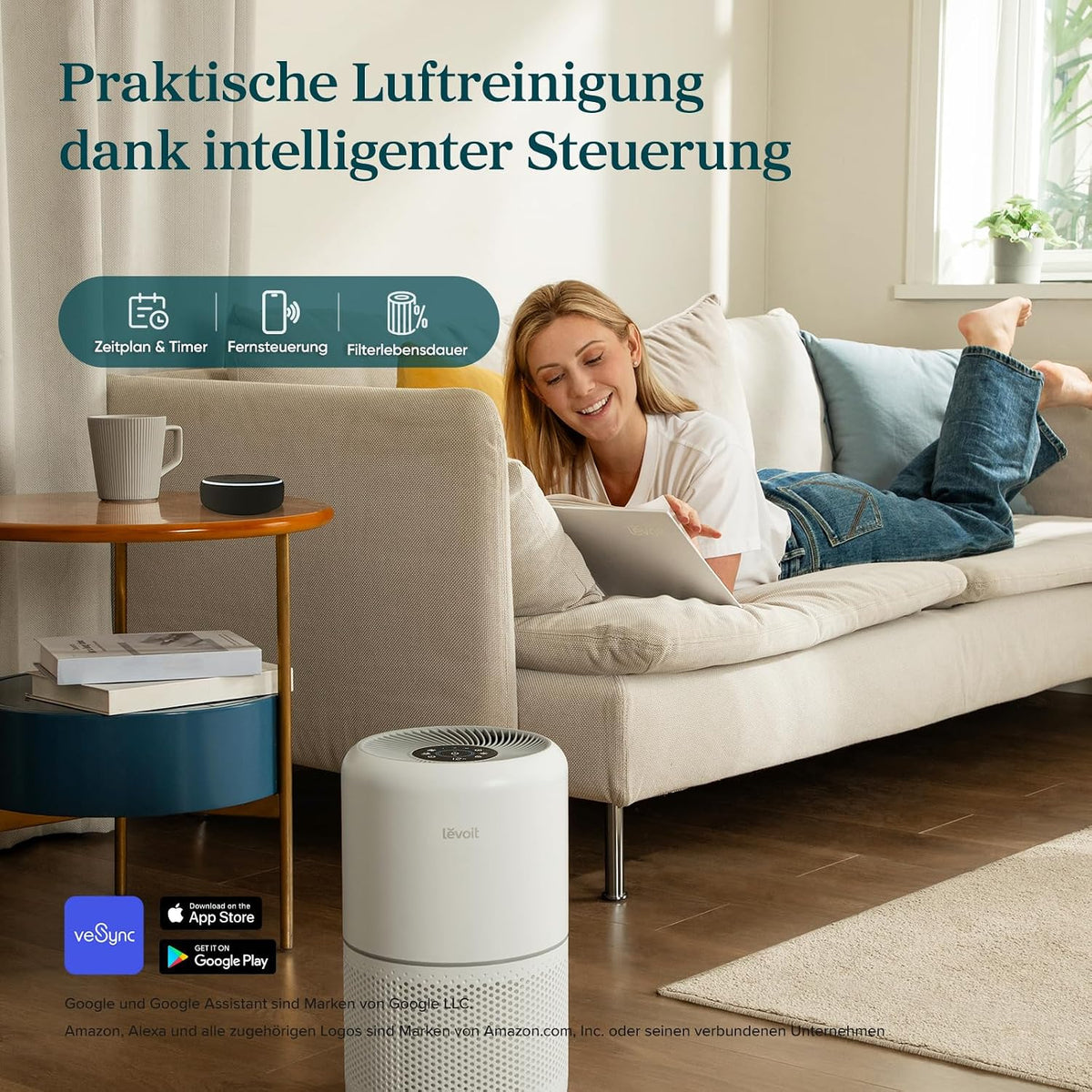 Levoit Core 300S Smart Luftreiniger – HEPA 99,97%, Lasersensor, 20m² in 12min, 22dB, VeSync App, Weiß