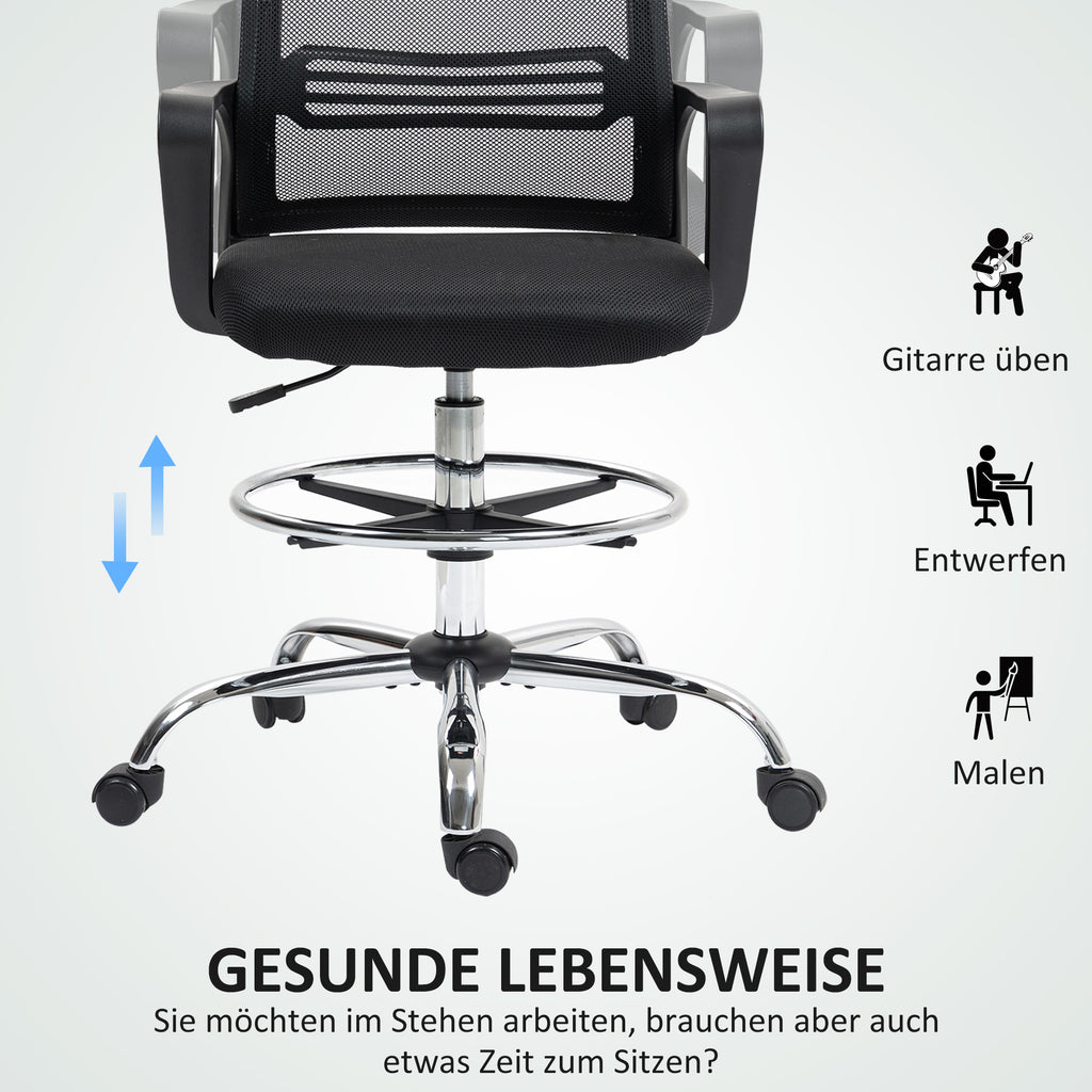 HOMCOM Bürostuhl, Drehstuhl, drehbarer Schreibtischstuhl, verstellbar, rollbar, Schwarz