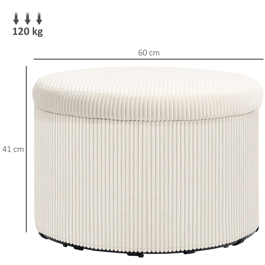 HOMCOM Fußhocker mit 97 L Stauraum, Cordstoff, Schaumstoff, Sitzhocker, Beige