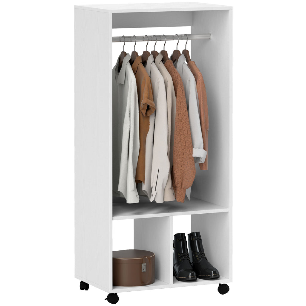 HOMCOM Kleiderschrank Garderobe,60 cm x 40 cm x 127 cm, 1 Kleiderstange, 2 Regale, Weiß