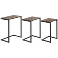 HOMCOM Satztisch, Beistelltisch, 3er-Set, Industrial Design, Stahlrahmen, braun+schwarz, 45 x 30 x 60cm