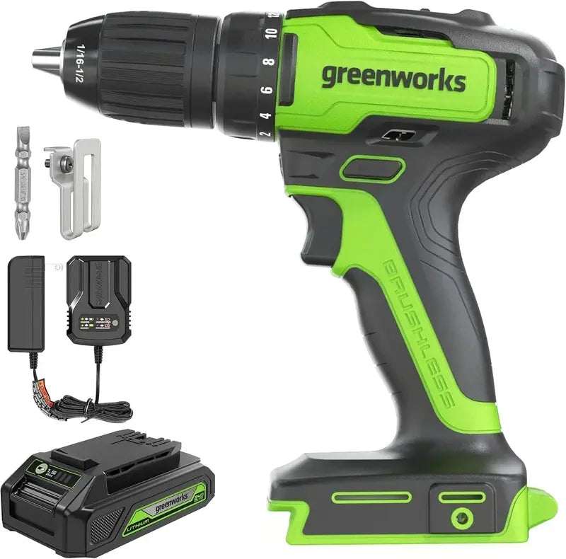 24V Brushless Cordless Drill & Impact Driver Combo Kit – Includes 1/2″ Chuck and 1/4″ Hex Bit Holder