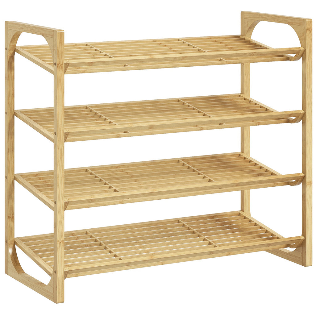 HOMCOM Schuhregal aus Bambus, 15,5 cm Regalhöhe, belüftetes Latten-Design, 76 x 33 x 67 cm, Naturholz-Effekt