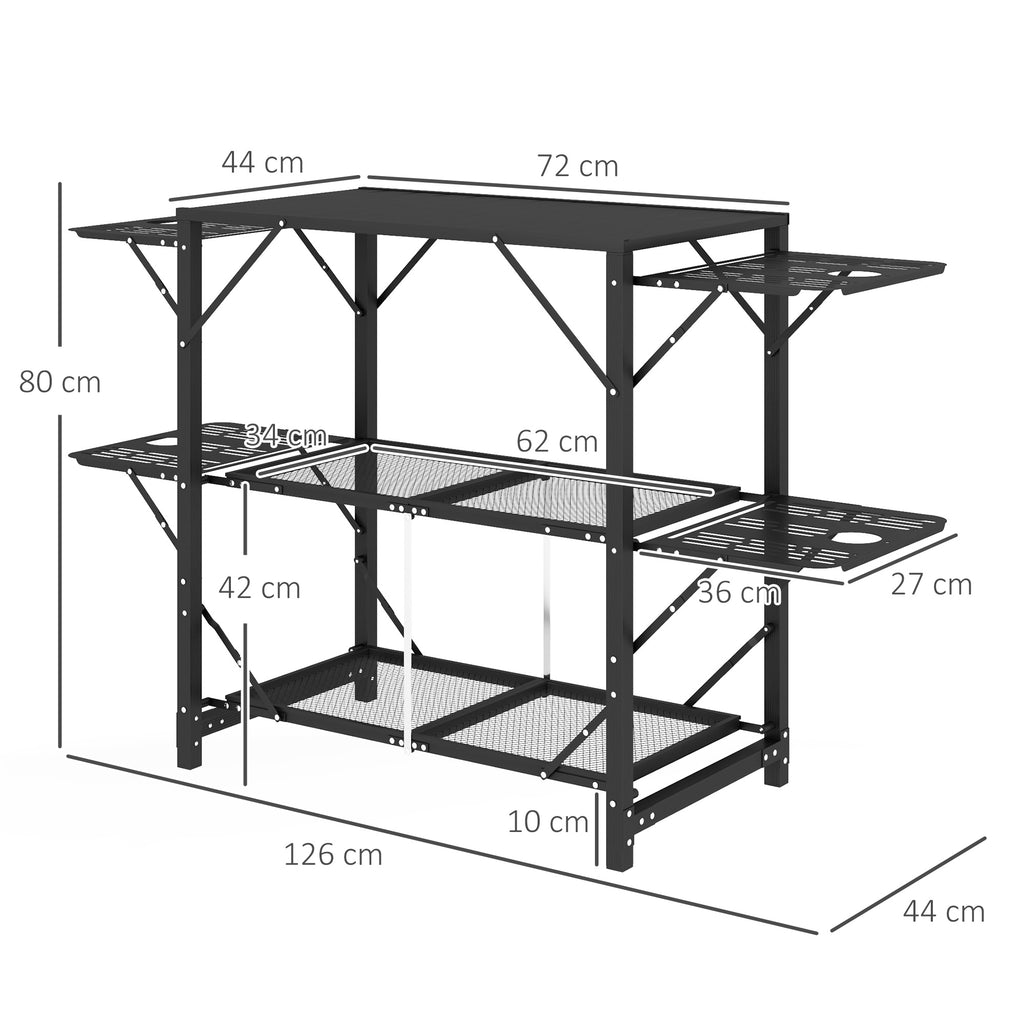 Outsunny Campingtisch Picknicktisch Outdoor-Küchenschrank, klappbar, wetterbeständig, 126 cm x 44 cm x 80 cm, Schwarz